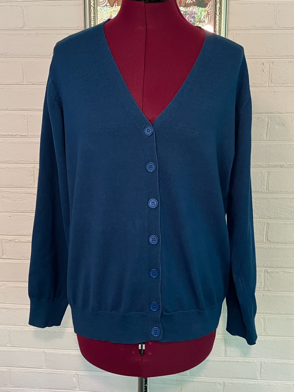 Zeagoo Teal Blue V-Neck Button-Front Cardigan, Size Large